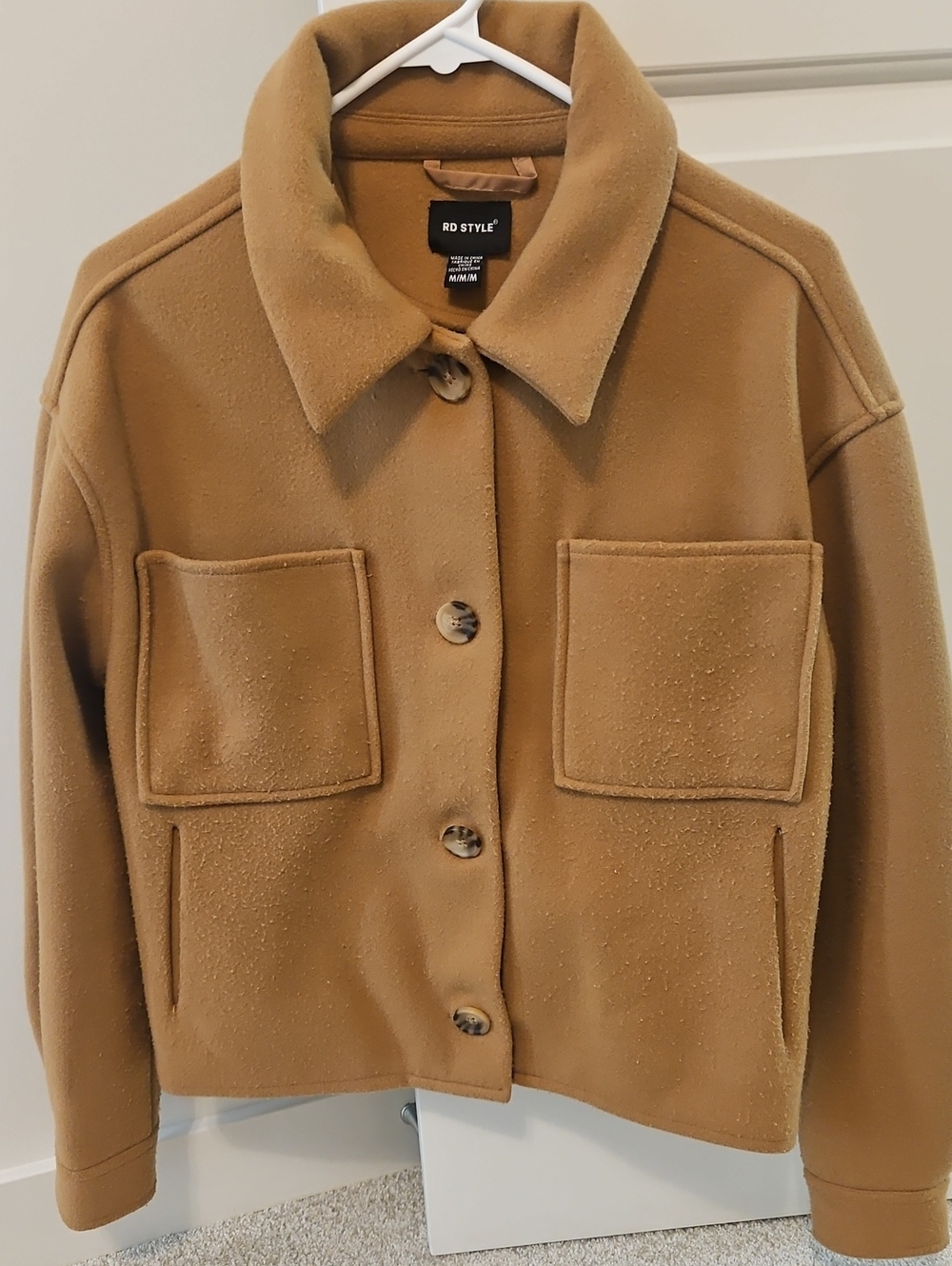 RD STYLE Camel Button-Front Jacket with Patch Pockets